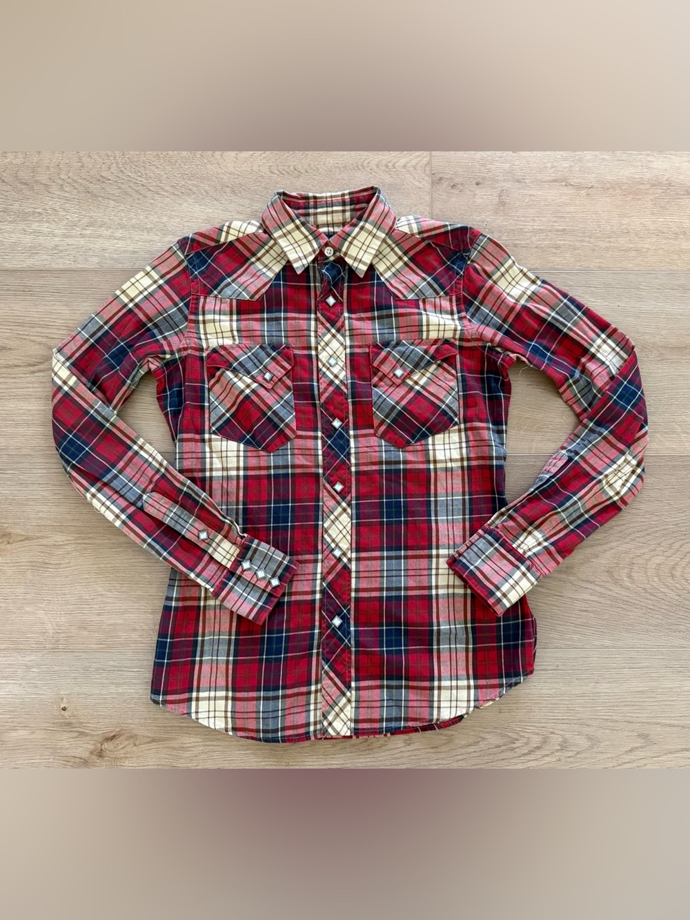 Vintage 90s Western Pearl Snap Shirt Ralph Lauren Size 4 Redwood Plaid